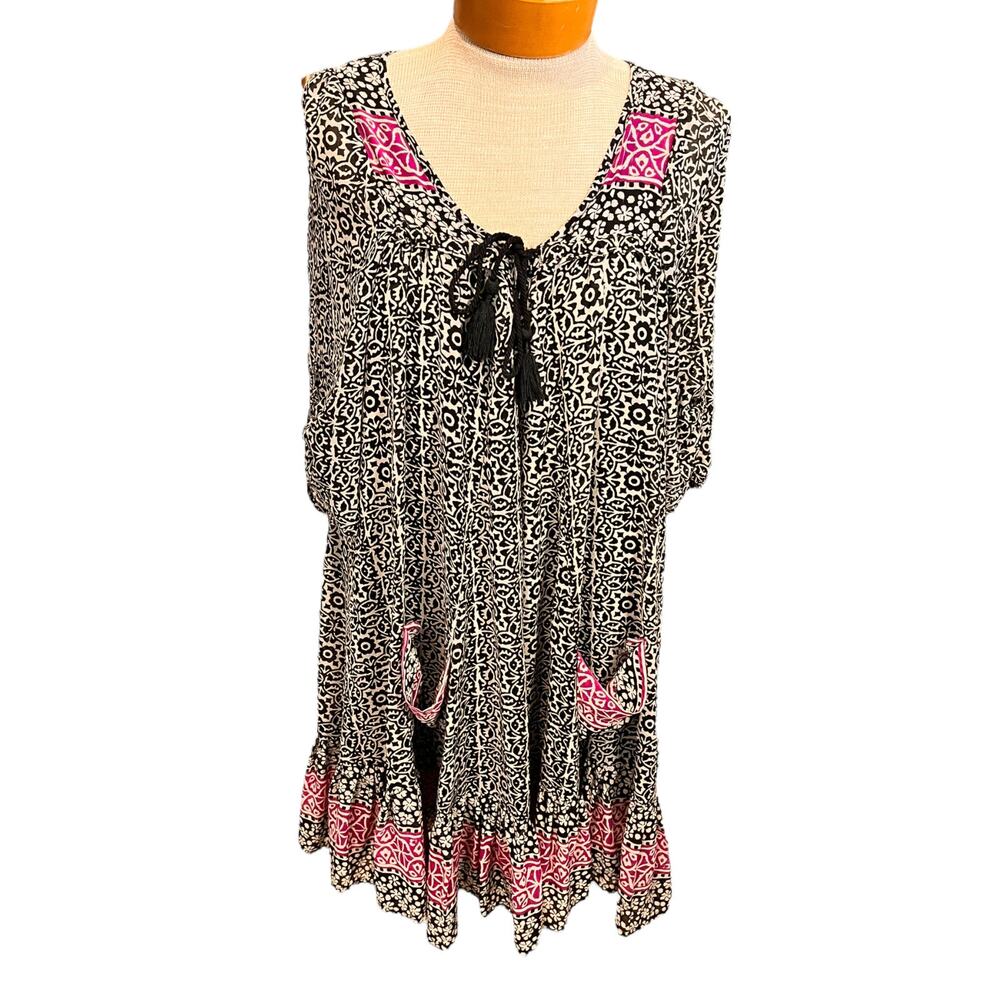 Free People Womens Dress Tunic Relaxed Size S-Large Black Pink Fall